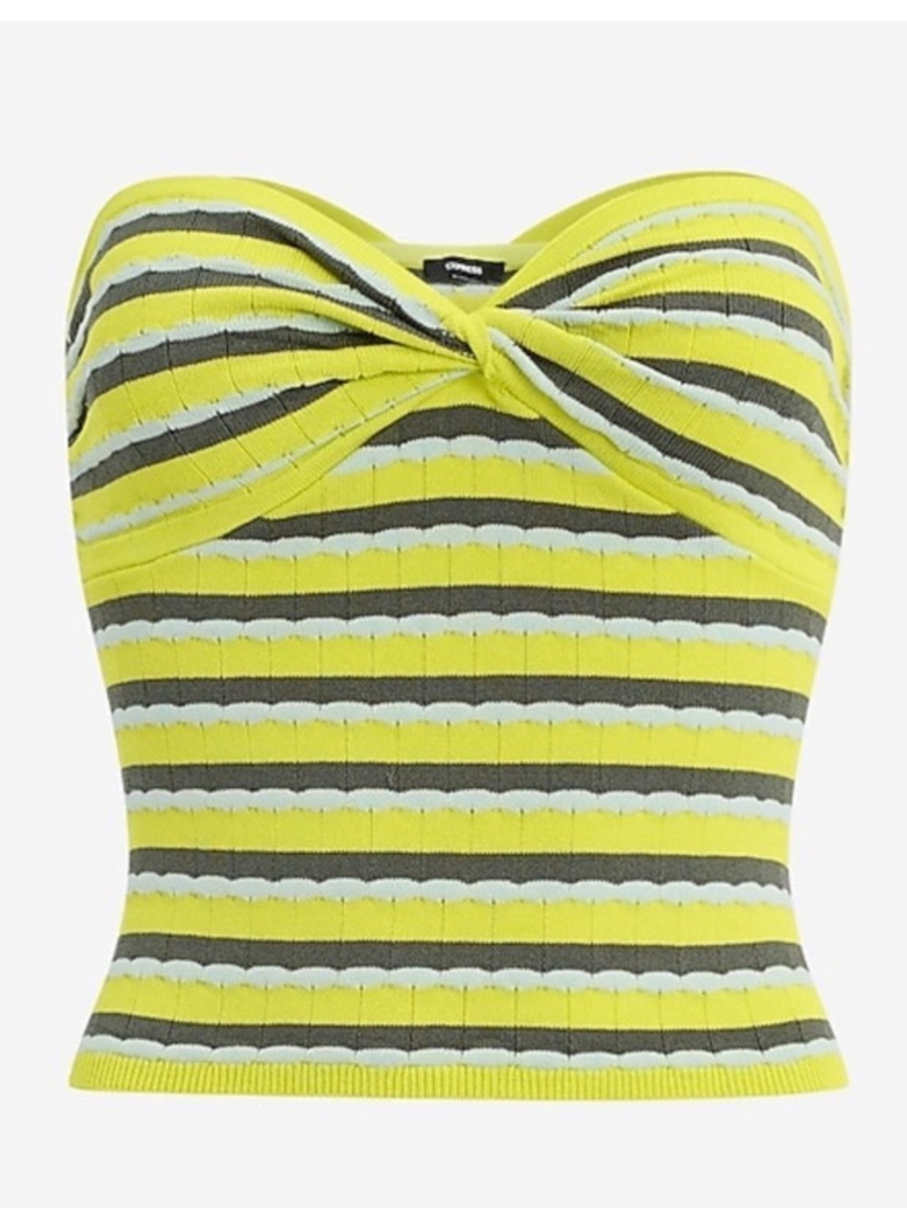 Express Yellow, White & Gray Striped Twist-Front Strapless Crop Top